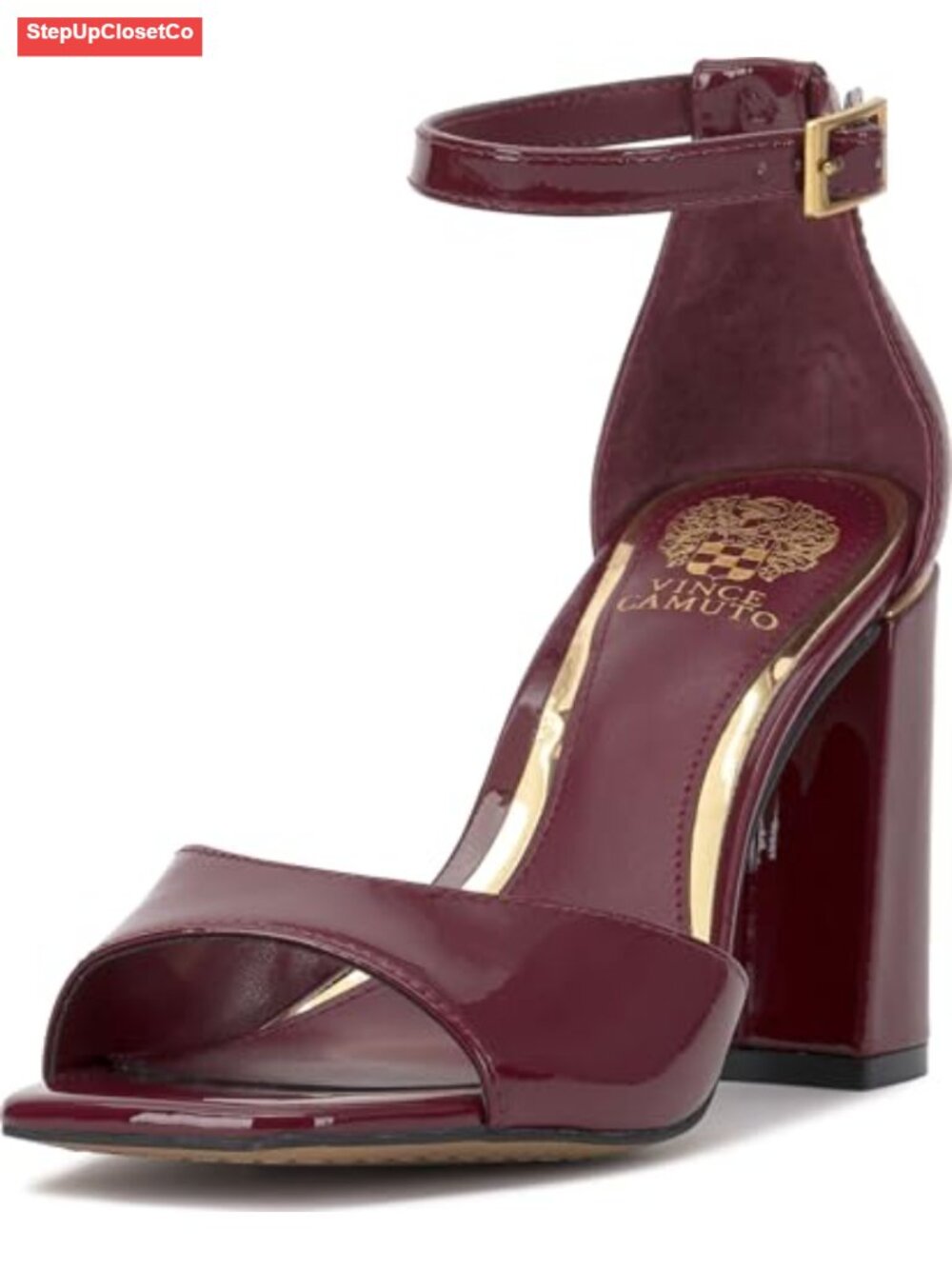 Patent Leather Block Heel Sandals with Ankle Strap